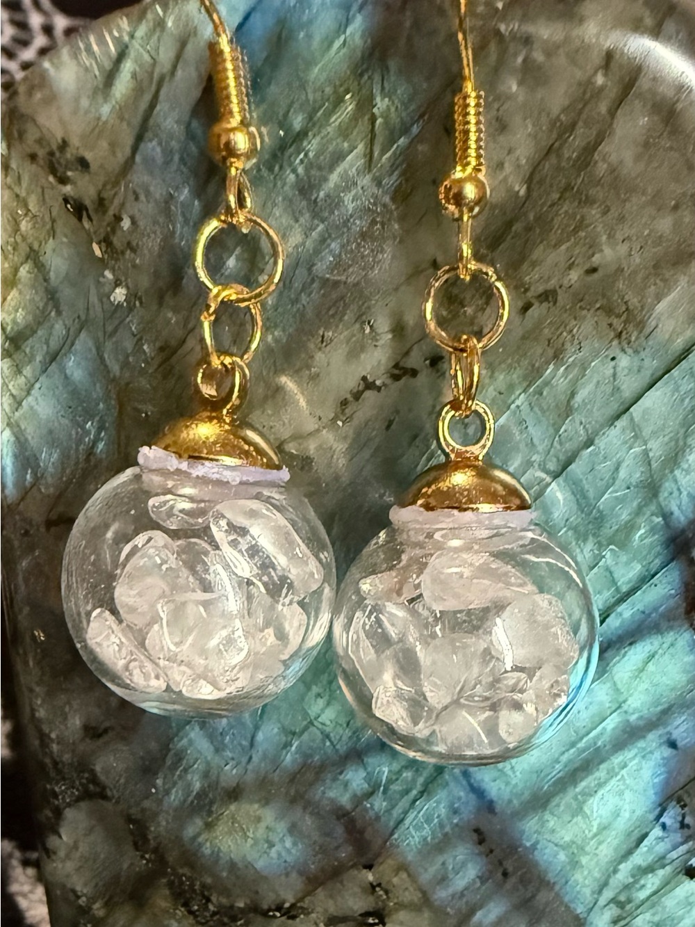 Clear Quartz Globe Dangle Earrings